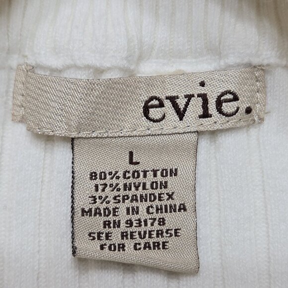 Evie Sweater Womens Large White Ribbed Mock Neck Half Sleeve Stretch Fitted - Picture 12 of 13